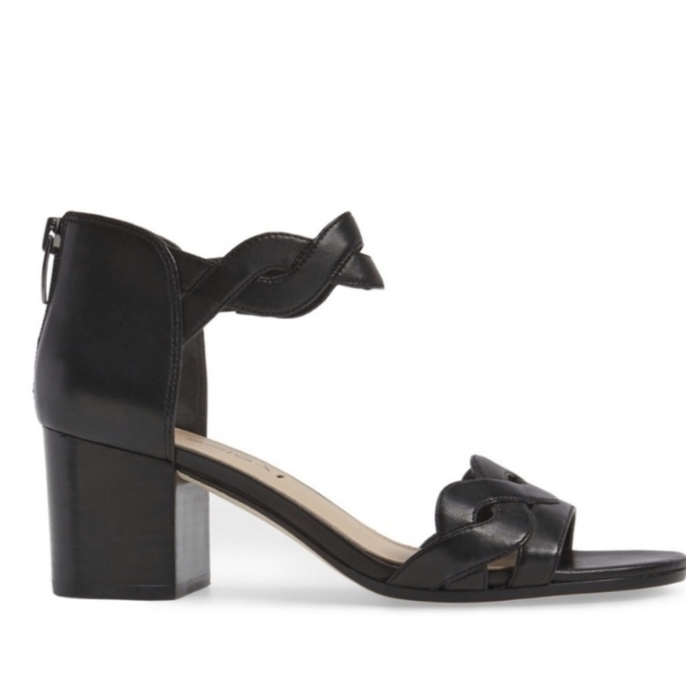 VIA SPIGA Black Leather Janel Block Heel Sandal Heel